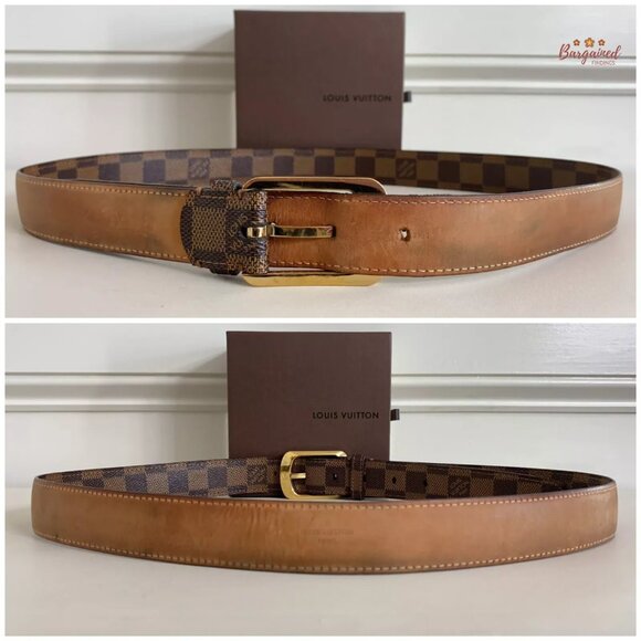 Louis Vuitton Damier Ebene Coated Canvas Ellipse Gold Buckle Belt 95/38 - Picture 6 of 13
